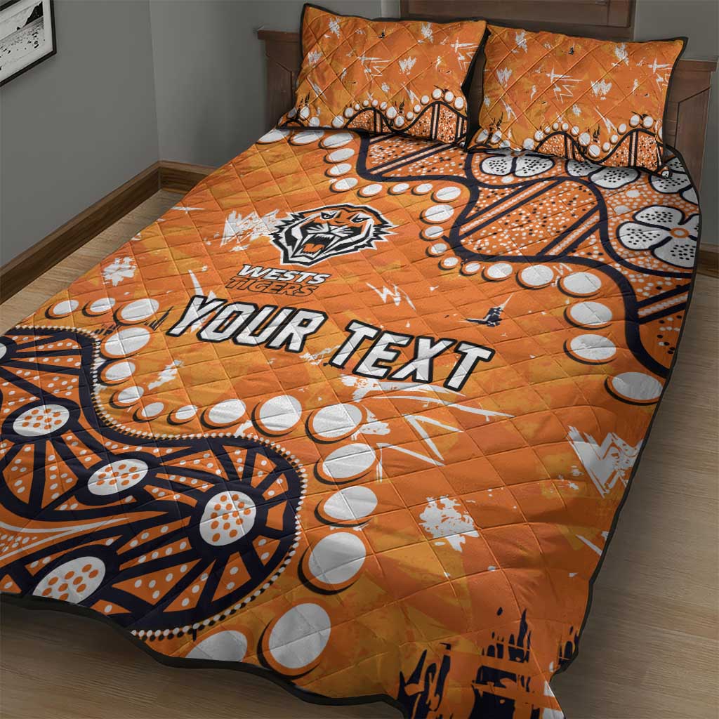 Personalized Wests Tigers Quilt Bed Set Aboriginal Pattern with Graffiti Style Design