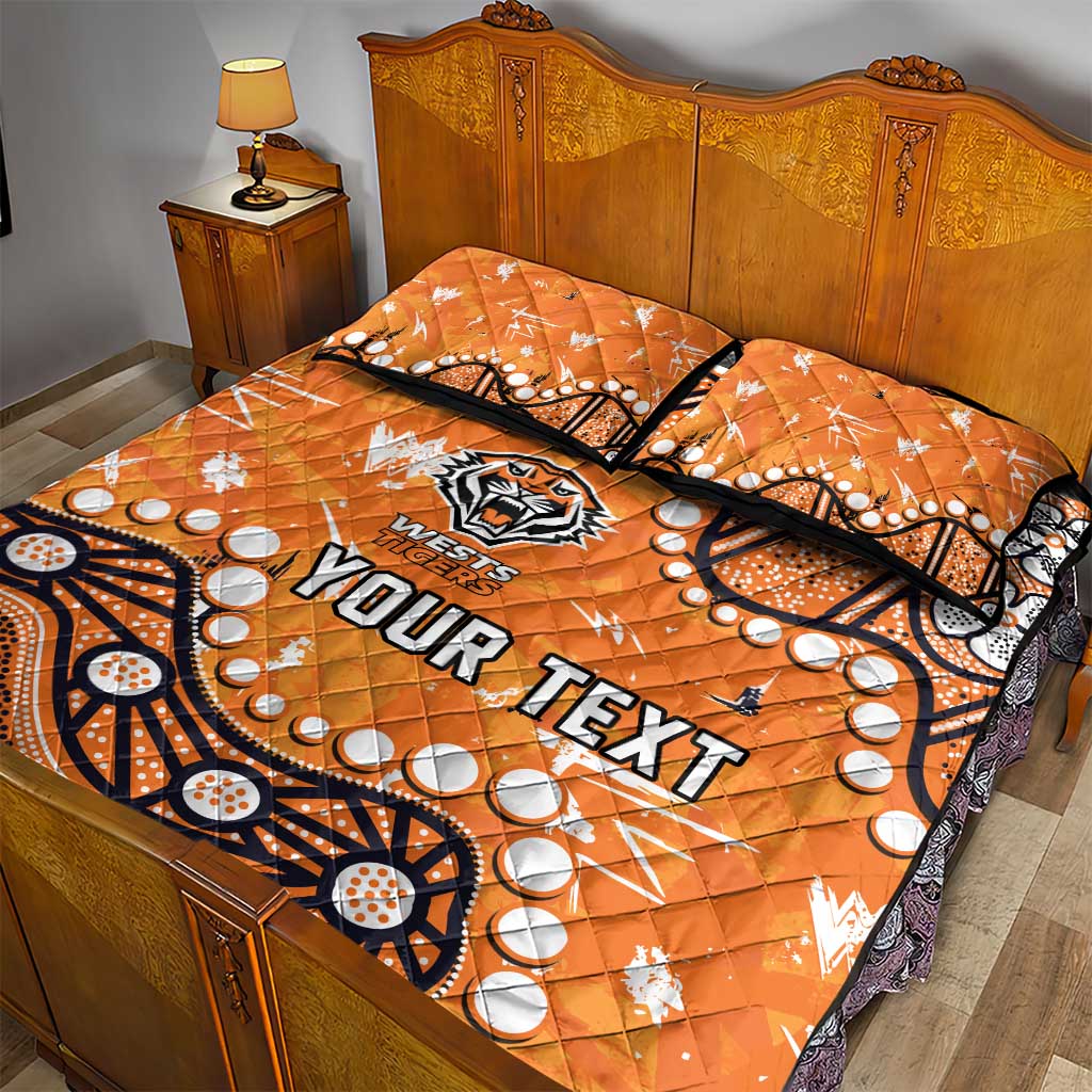 Personalized Wests Tigers Quilt Bed Set Aboriginal Pattern with Graffiti Style Design