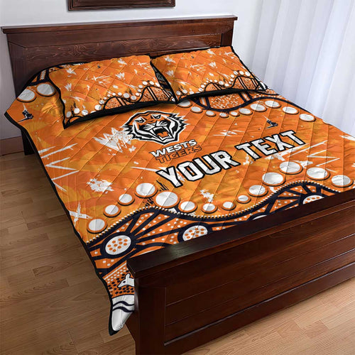 Personalized Wests Tigers Quilt Bed Set Aboriginal Pattern with Graffiti Style Design