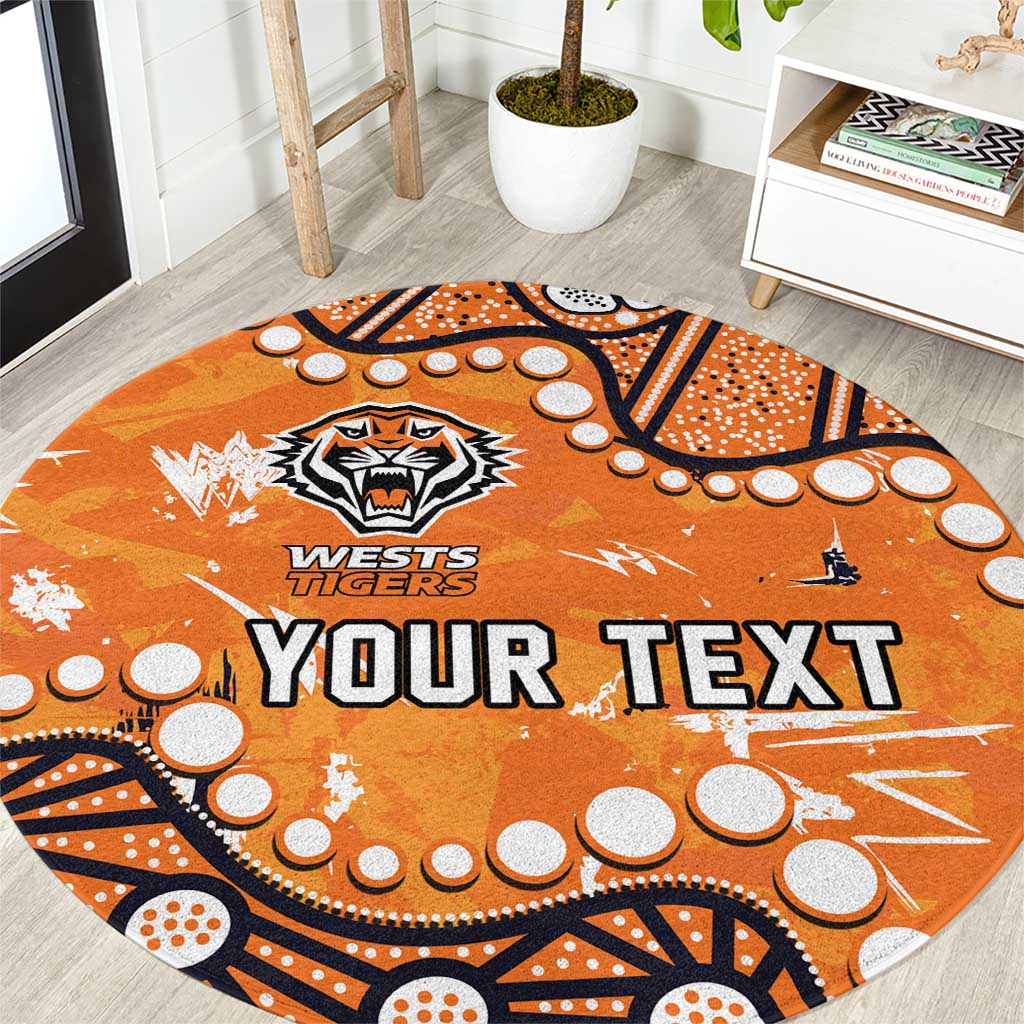 Personalized Wests Tigers Round Carpet Aboriginal Pattern with Graffiti Style Design