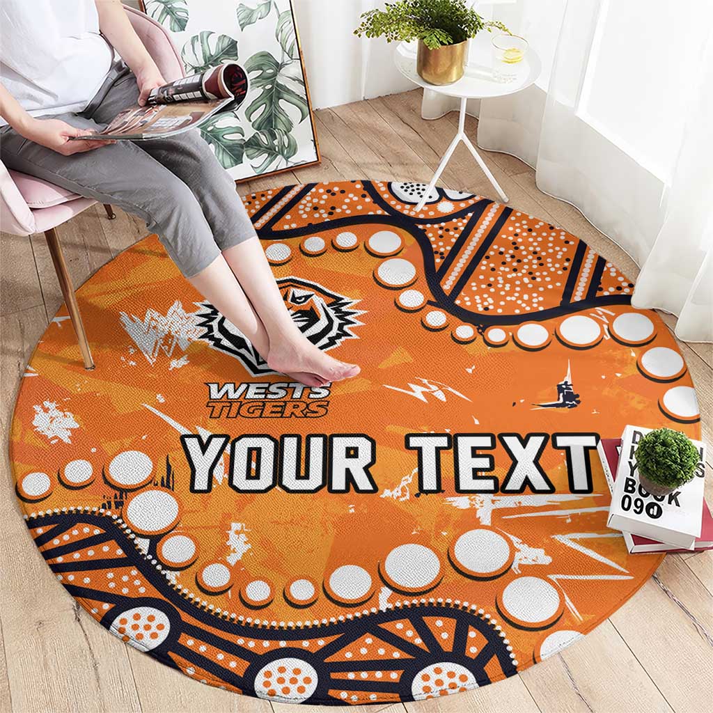 Personalized Wests Tigers Round Carpet Aboriginal Pattern with Graffiti Style Design