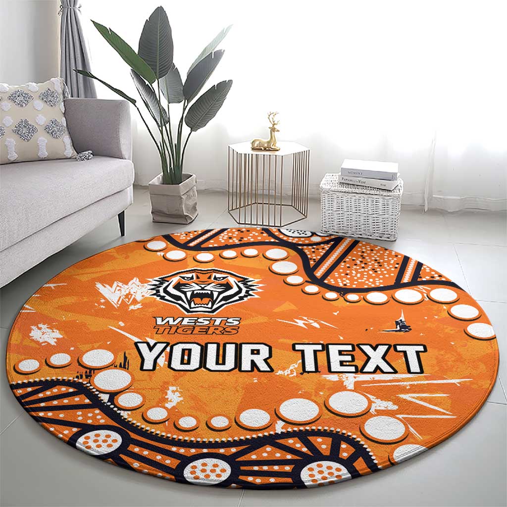 Personalized Wests Tigers Round Carpet Aboriginal Pattern with Graffiti Style Design