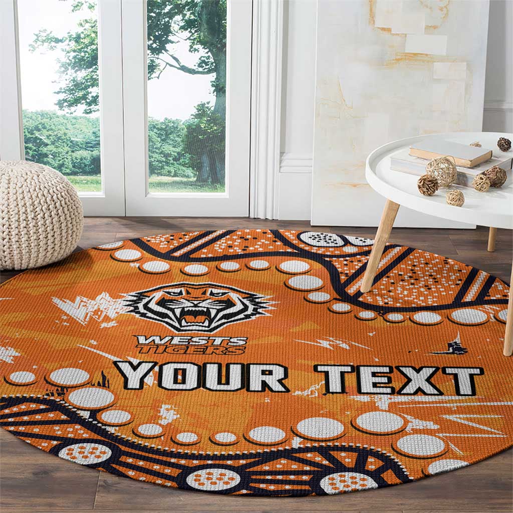 Personalized Wests Tigers Round Carpet Aboriginal Pattern with Graffiti Style Design