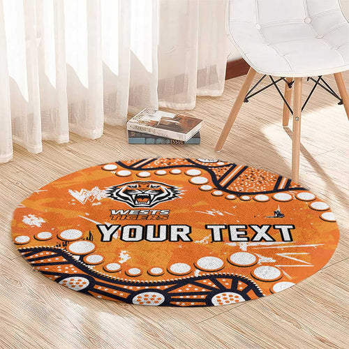 Personalized Wests Tigers Round Carpet Aboriginal Pattern with Graffiti Style Design