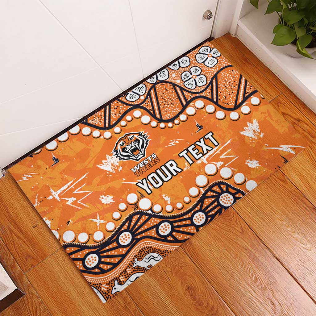 Personalized Wests Tigers Rubber Doormat Aboriginal Pattern with Graffiti Style Design