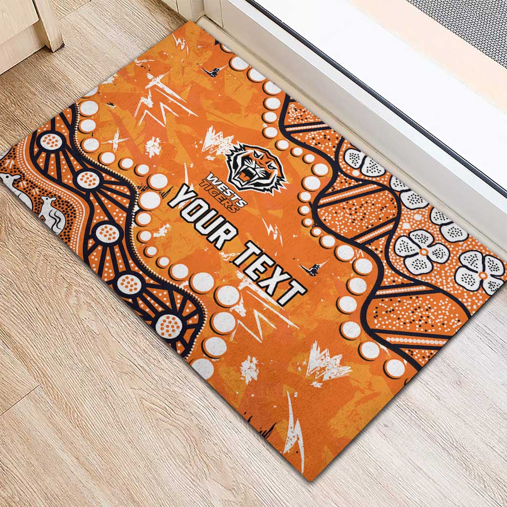 Personalized Wests Tigers Rubber Doormat Aboriginal Pattern with Graffiti Style Design