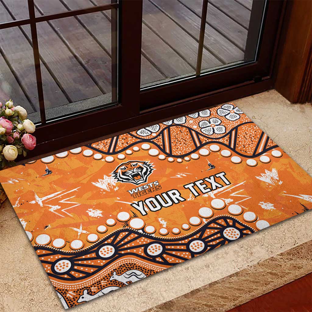 Personalized Wests Tigers Rubber Doormat Aboriginal Pattern with Graffiti Style Design