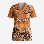 Personalized Wests Tigers Scrub Top Aboriginal Pattern with Graffiti Style Design