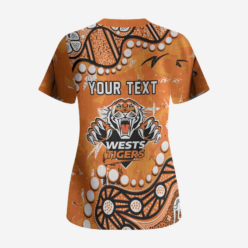 Personalized Wests Tigers Scrub Top Aboriginal Pattern with Graffiti Style Design