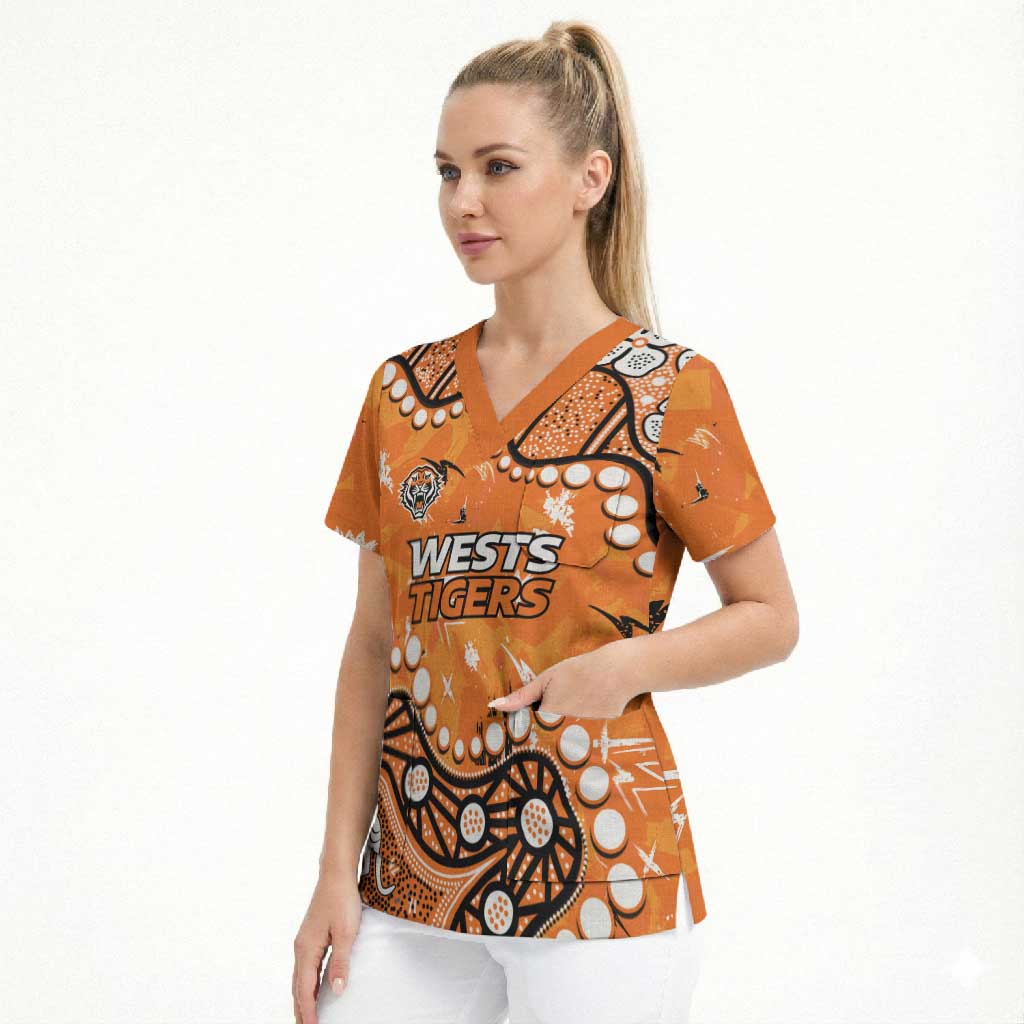 Personalized Wests Tigers Scrub Top Aboriginal Pattern with Graffiti Style Design