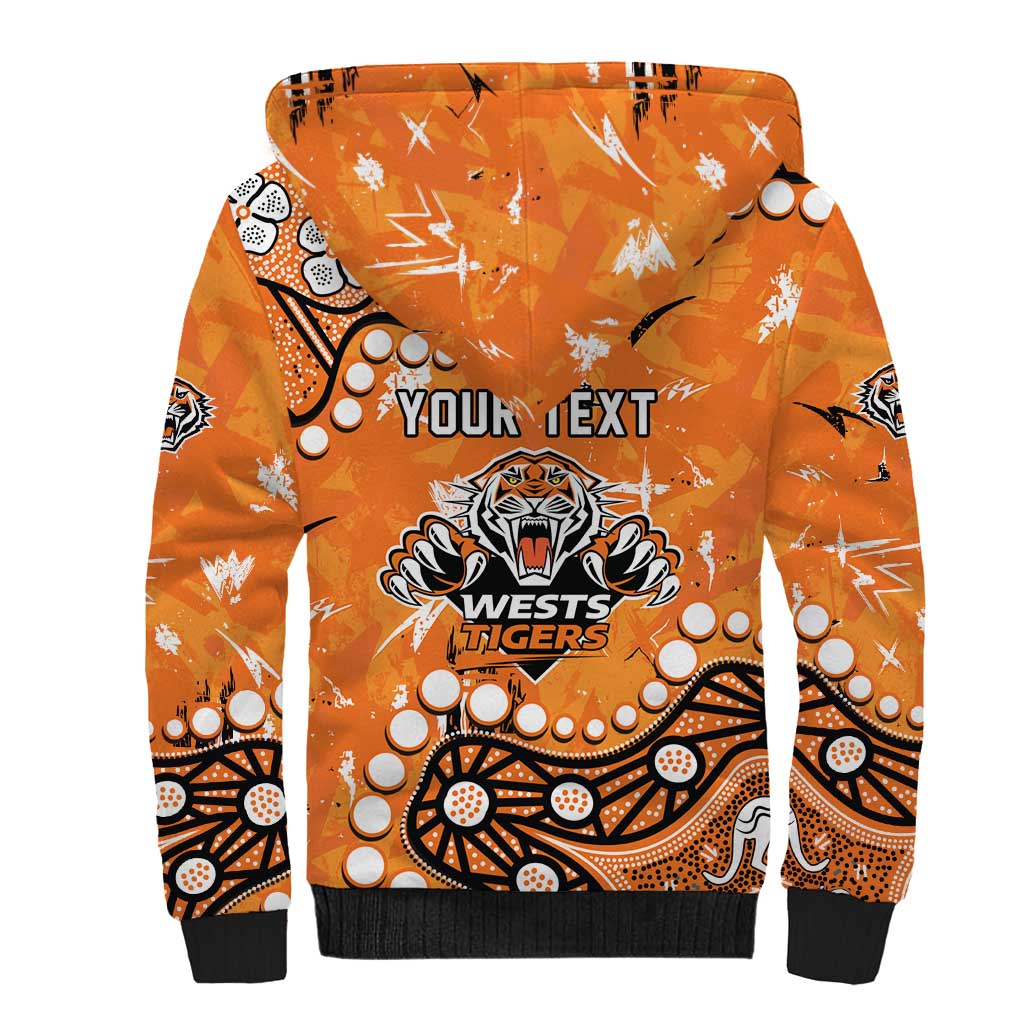 Personalized Wests Tigers Sherpa Hoodie Aboriginal Pattern with Graffiti Style Design