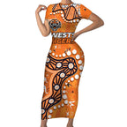 Personalized Wests Tigers Short Sleeve Bodycon Dress Aboriginal Pattern with Graffiti Style Design