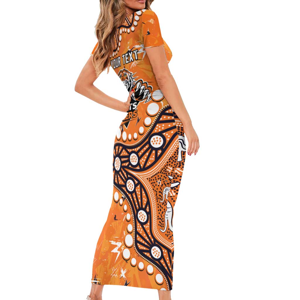 Personalized Wests Tigers Short Sleeve Bodycon Dress Aboriginal Pattern with Graffiti Style Design