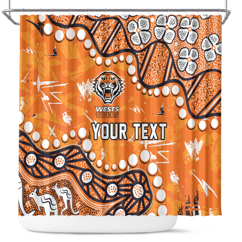 Personalized Wests Tigers Shower Curtain Aboriginal Pattern with Graffiti Style Design