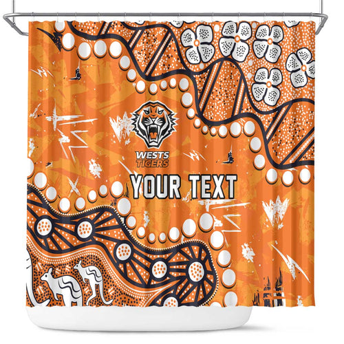 Personalized Wests Tigers Shower Curtain Aboriginal Pattern with Graffiti Style Design