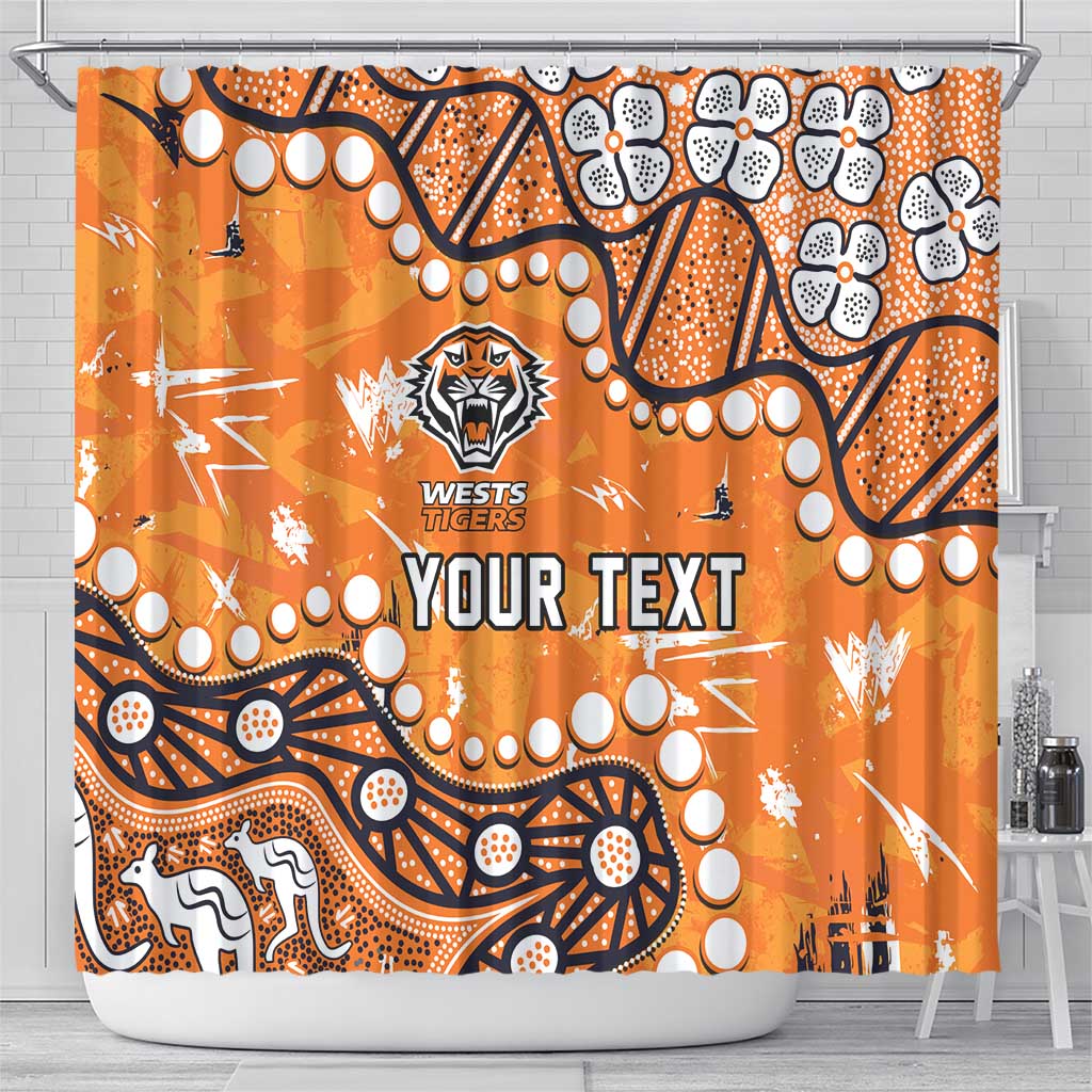 Personalized Wests Tigers Shower Curtain Aboriginal Pattern with Graffiti Style Design