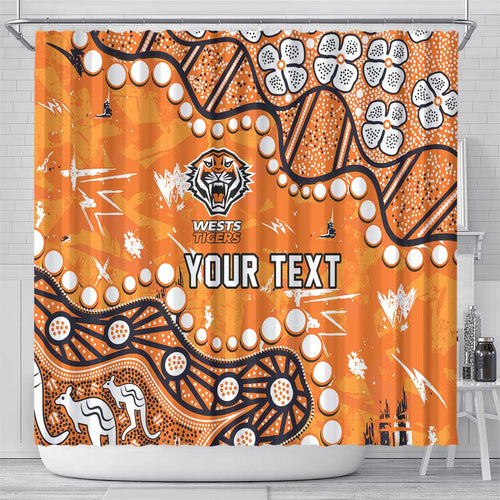 Personalized Wests Tigers Shower Curtain Aboriginal Pattern with Graffiti Style Design