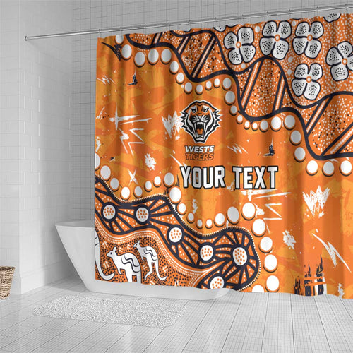 Personalized Wests Tigers Shower Curtain Aboriginal Pattern with Graffiti Style Design