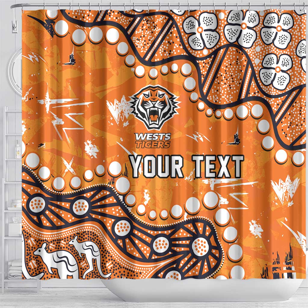 Personalized Wests Tigers Shower Curtain Aboriginal Pattern with Graffiti Style Design