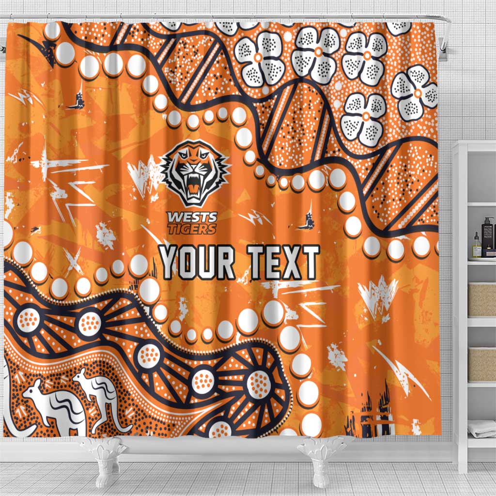 Personalized Wests Tigers Shower Curtain Aboriginal Pattern with Graffiti Style Design