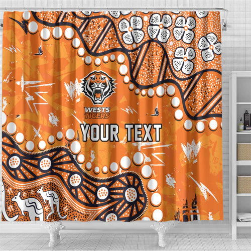 Personalized Wests Tigers Shower Curtain Aboriginal Pattern with Graffiti Style Design