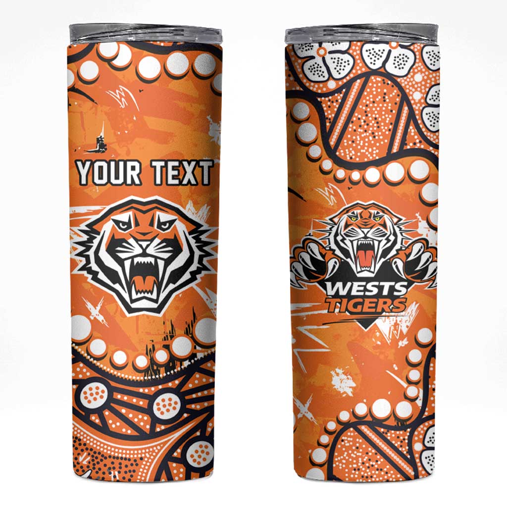 Personalized Wests Tigers Skinny Tumbler Aboriginal Pattern with Graffiti Style Design