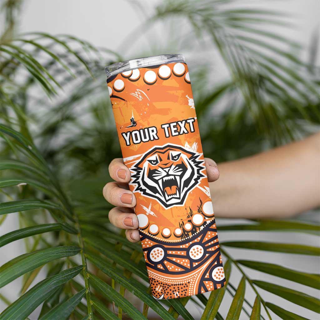 Personalized Wests Tigers Skinny Tumbler Aboriginal Pattern with Graffiti Style Design