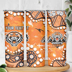 Personalized Wests Tigers Skinny Tumbler Aboriginal Pattern with Graffiti Style Design