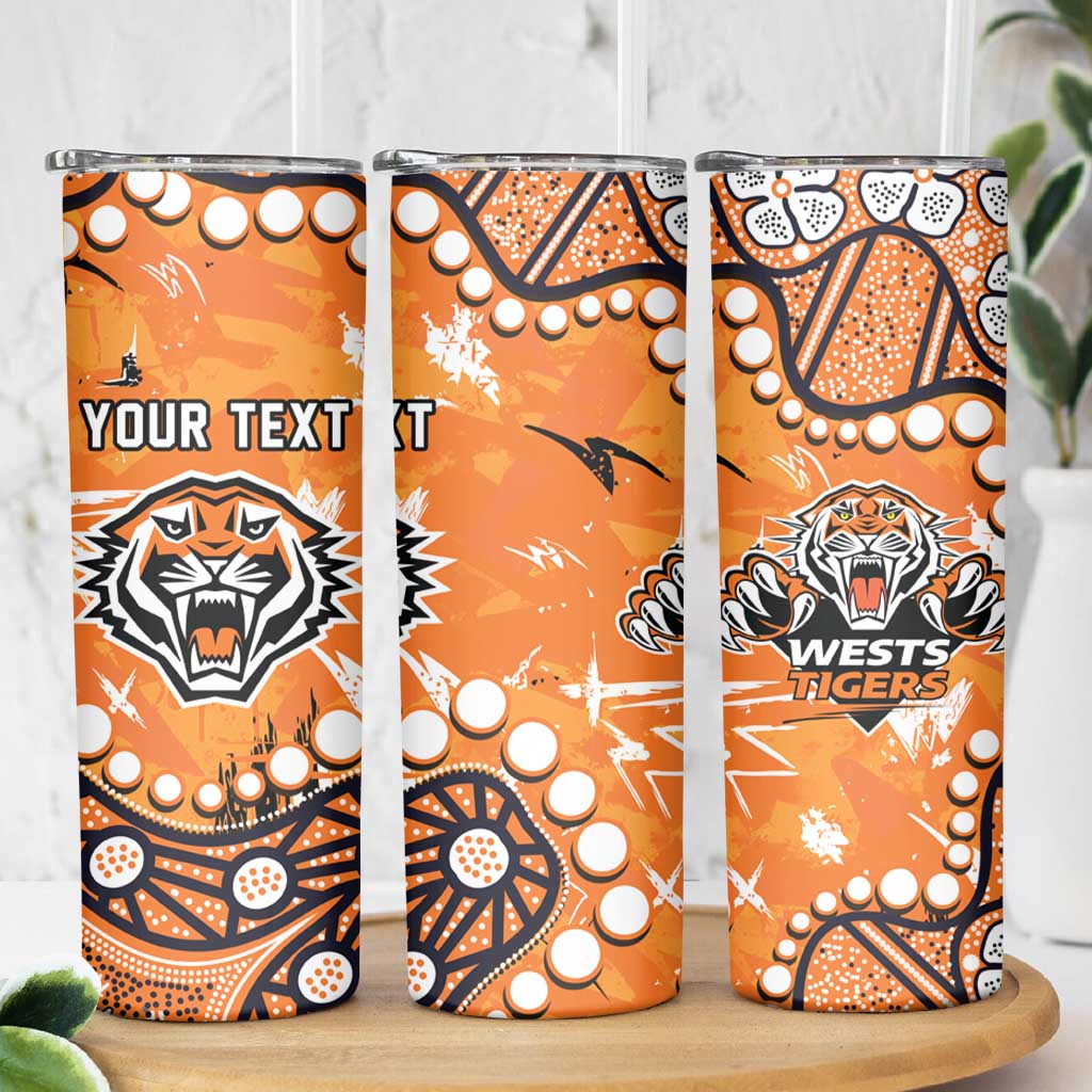 Personalized Wests Tigers Skinny Tumbler Aboriginal Pattern with Graffiti Style Design