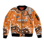 Personalized Wests Tigers Sleeve Zip Bomber Jacket Aboriginal Pattern with Graffiti Style Design