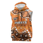 Personalized Wests Tigers Sleeveless Hoodie Aboriginal Pattern with Graffiti Style Design