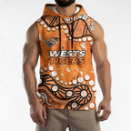 Personalized Wests Tigers Sleeveless Hoodie Aboriginal Pattern with Graffiti Style Design