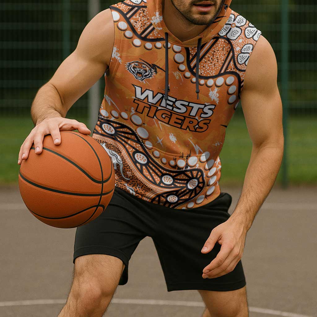 Personalized Wests Tigers Sleeveless Hoodie Aboriginal Pattern with Graffiti Style Design