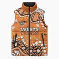 Personalized Wests Tigers Sleeveless Puffer Jacket Aboriginal Pattern with Graffiti Style Design
