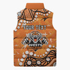 Personalized Wests Tigers Sleeveless Puffer Jacket Aboriginal Pattern with Graffiti Style Design