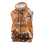 Personalized Wests Tigers Sleeveless Zip Hoodie Aboriginal Pattern with Graffiti Style Design