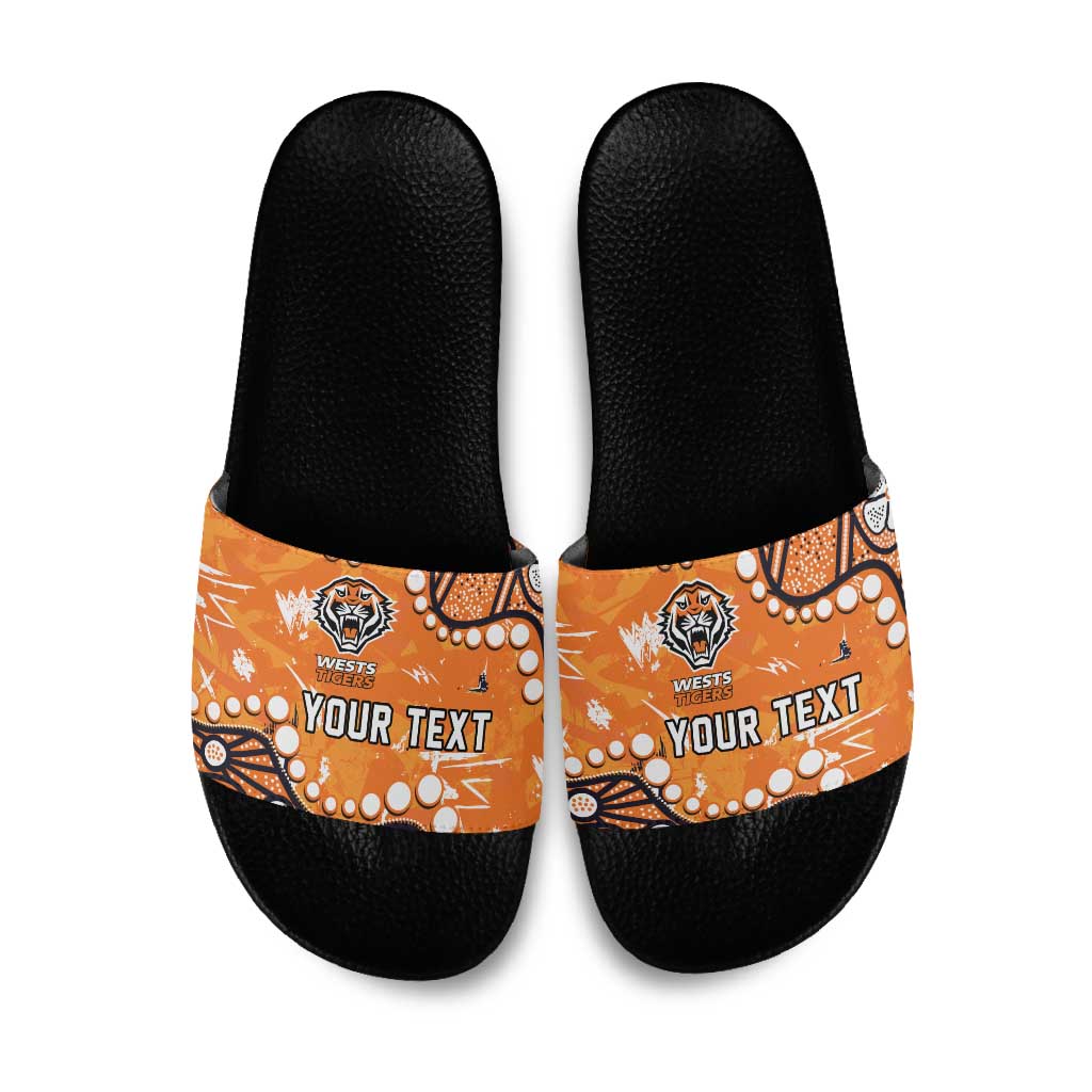Personalized Wests Tigers Slide Sandals Aboriginal Pattern with Graffiti Style Design