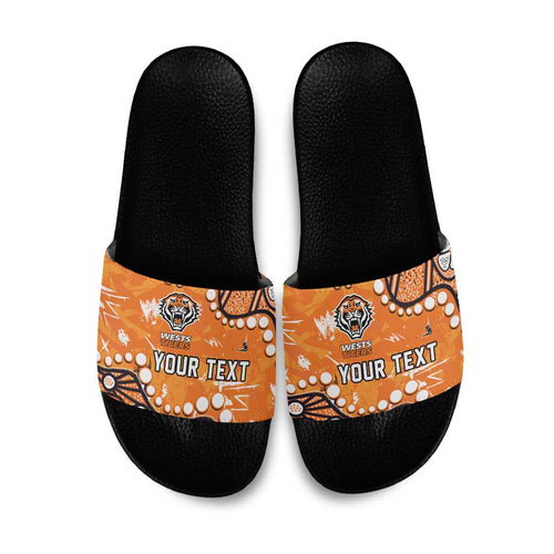 Personalized Wests Tigers Slide Sandals Aboriginal Pattern with Graffiti Style Design