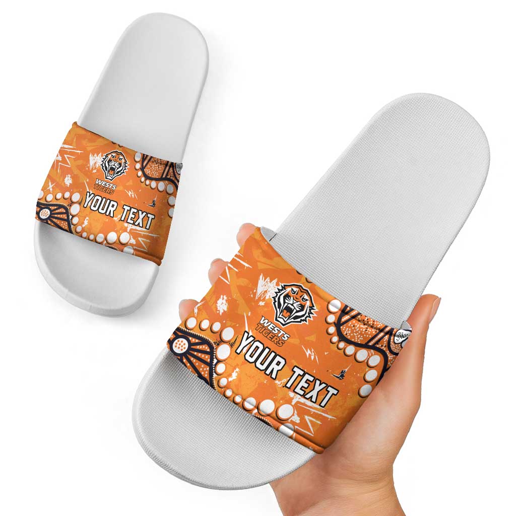 Personalized Wests Tigers Slide Sandals Aboriginal Pattern with Graffiti Style Design