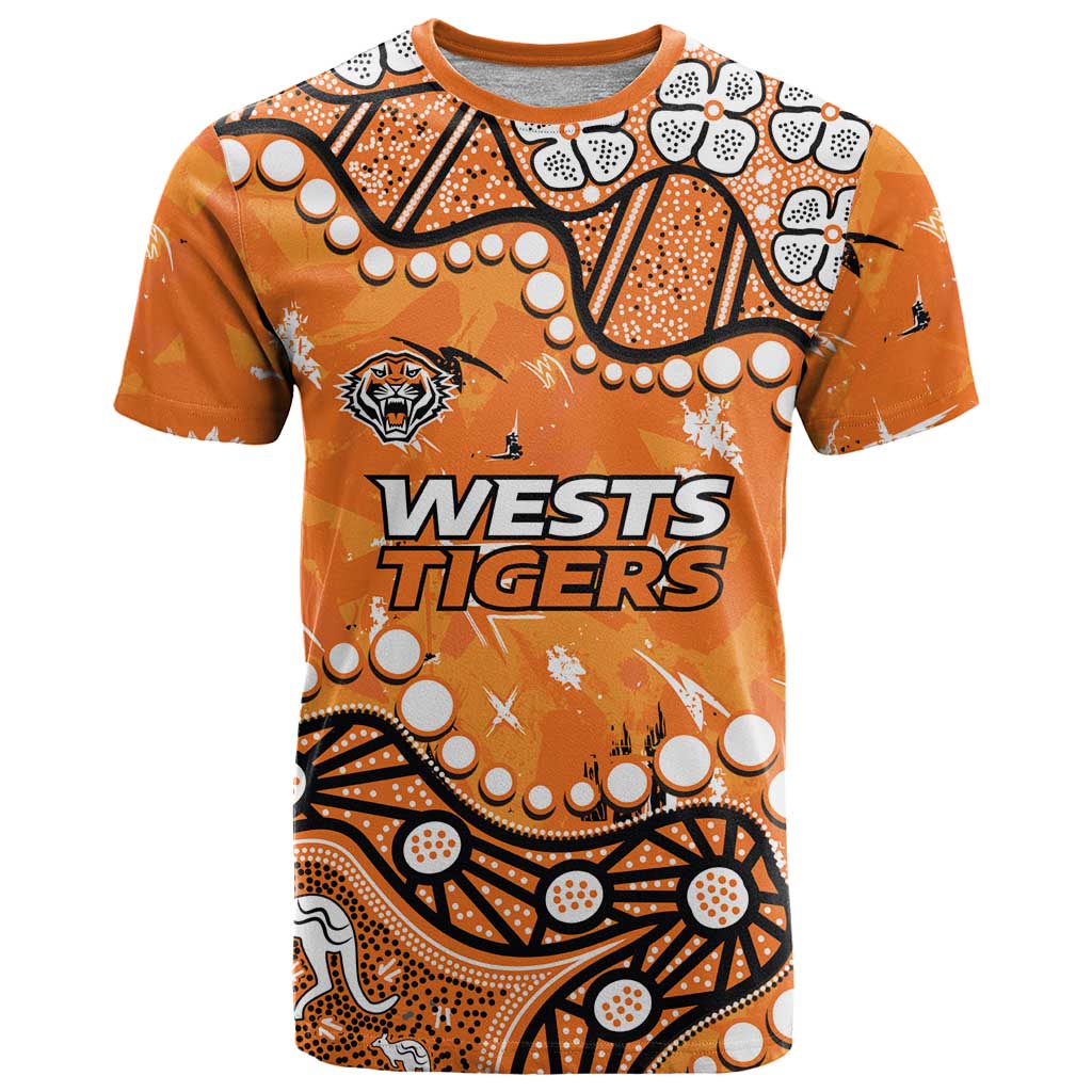 Personalized Wests Tigers T Shirt Aboriginal Pattern with Graffiti Style Design