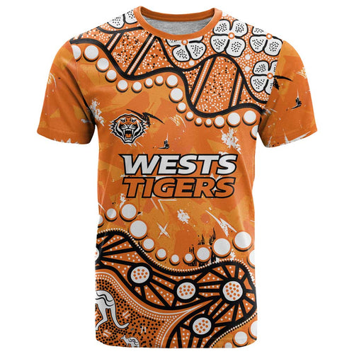 Personalized Wests Tigers T Shirt Aboriginal Pattern with Graffiti Style Design