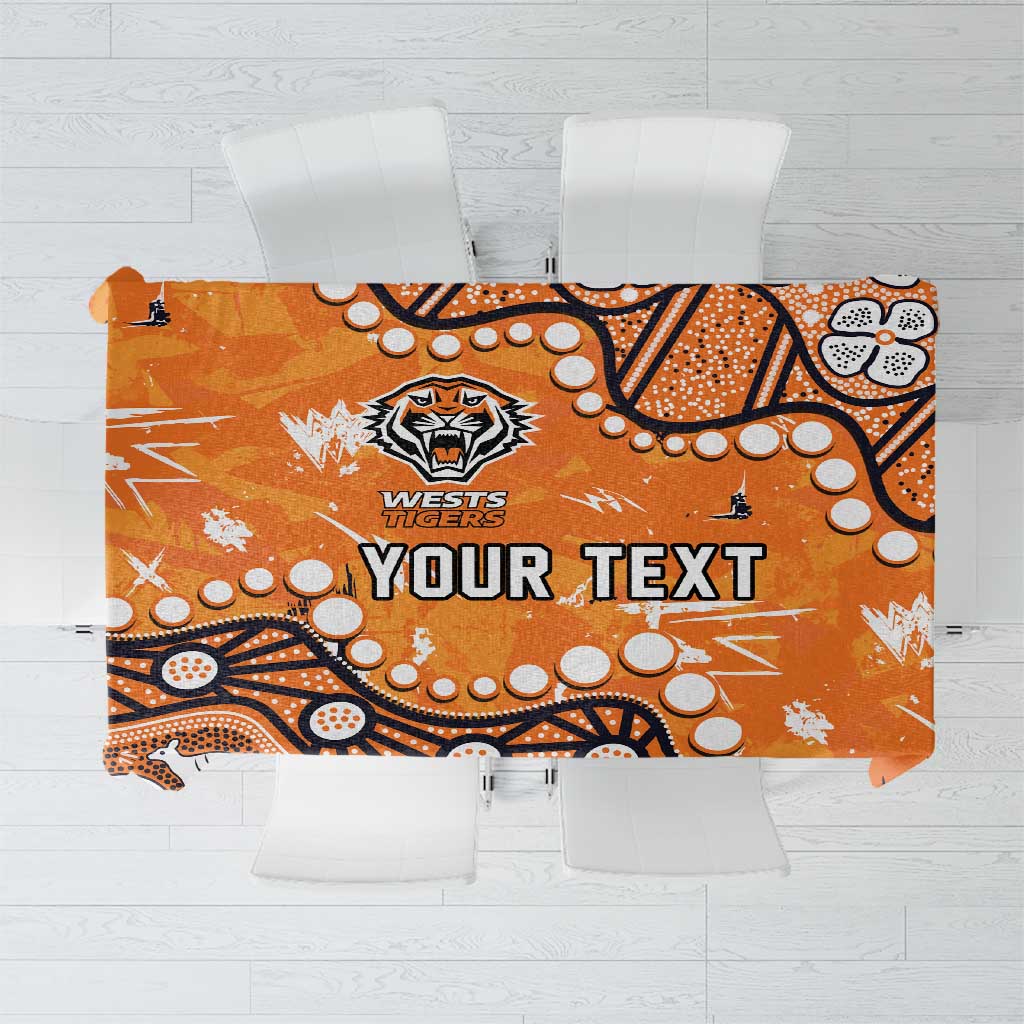 Personalized Wests Tigers Tablecloth Aboriginal Pattern with Graffiti Style Design