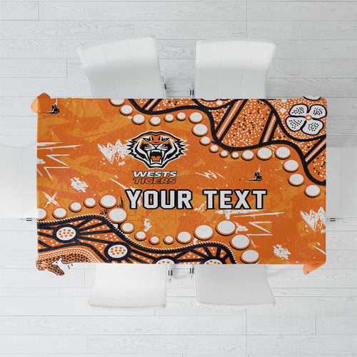 Personalized Wests Tigers Tablecloth Aboriginal Pattern with Graffiti Style Design