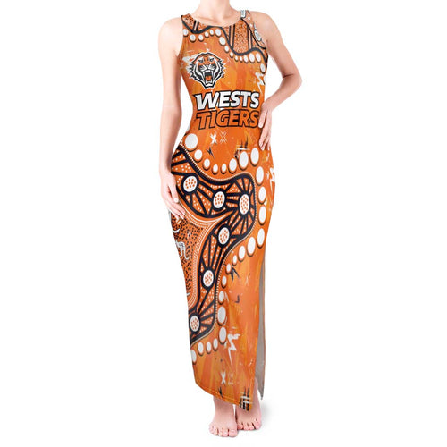 Personalized Wests Tigers Tank Maxi Dress Aboriginal Pattern with Graffiti Style Design