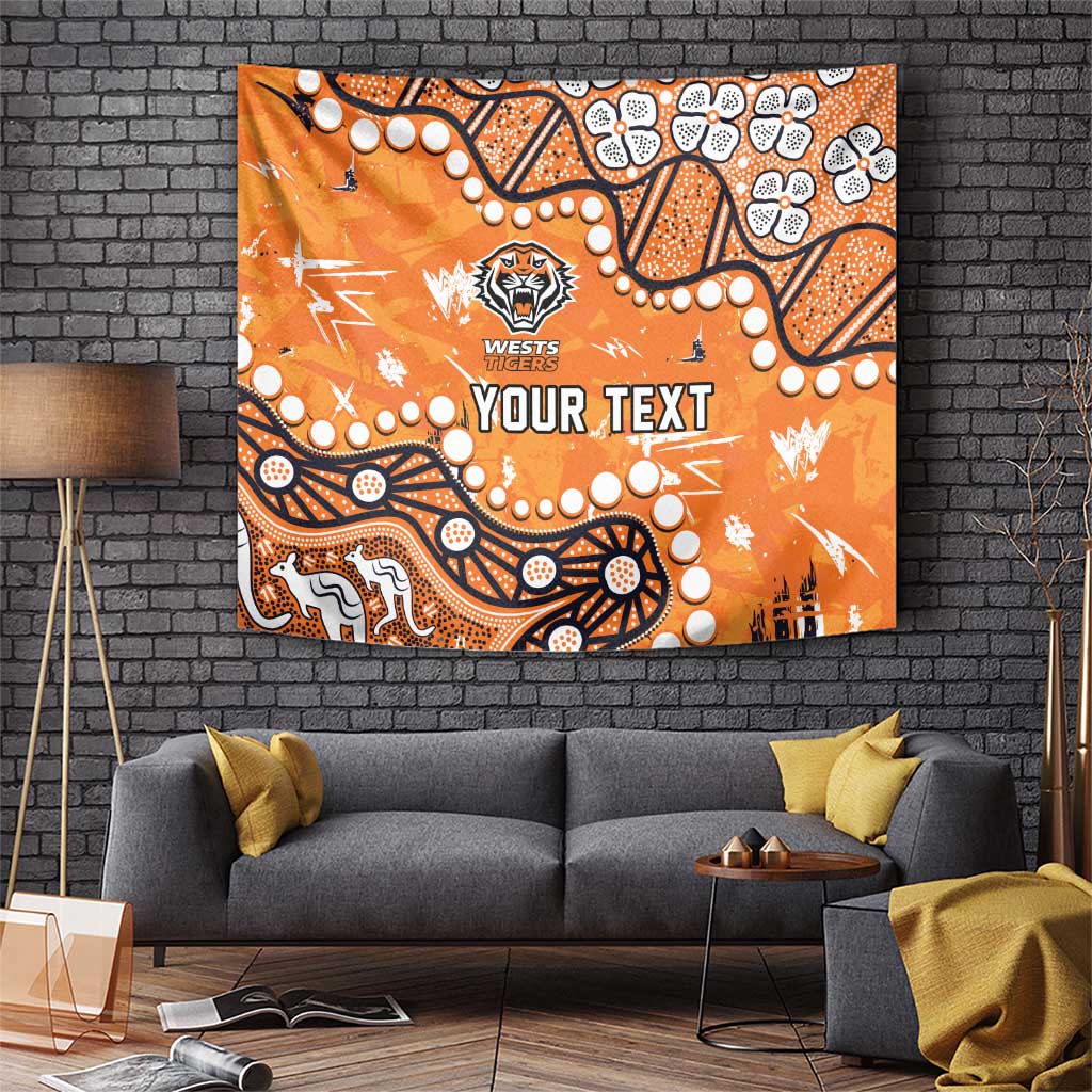 Personalized Wests Tigers Tapestry Aboriginal Pattern with Graffiti Style Design