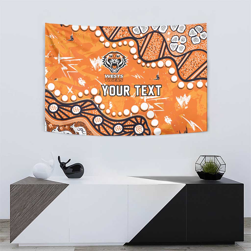 Personalized Wests Tigers Tapestry Aboriginal Pattern with Graffiti Style Design