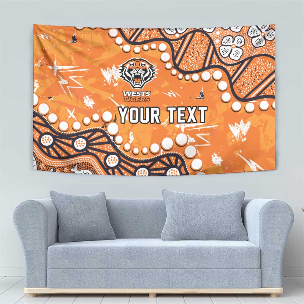 Personalized Wests Tigers Tapestry Aboriginal Pattern with Graffiti Style Design