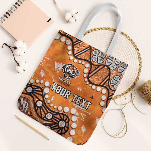 Personalized Wests Tigers Tote Bag Aboriginal Pattern with Graffiti Style Design