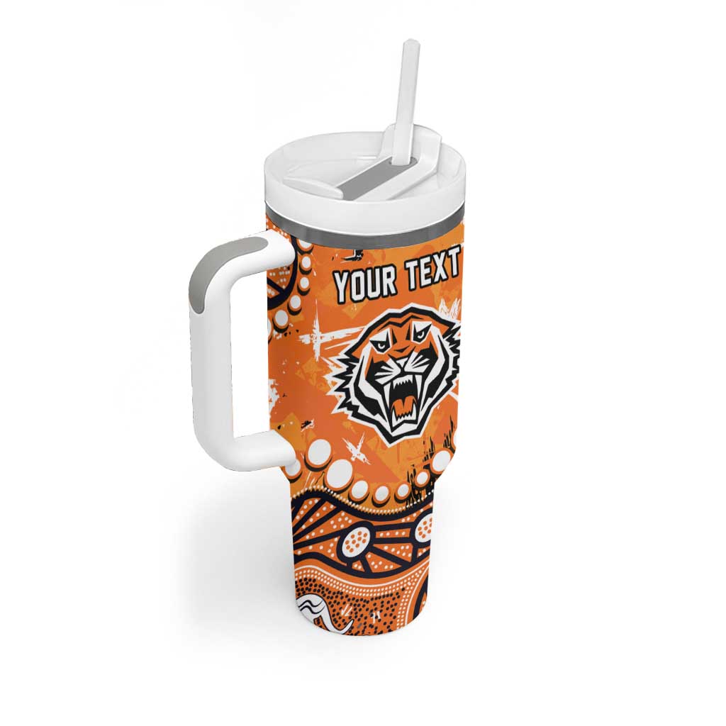Personalized Wests Tigers Tumbler With Handle Aboriginal Pattern with Graffiti Style Design