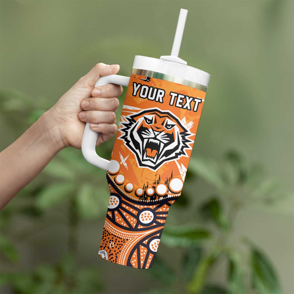 Personalized Wests Tigers Tumbler With Handle Aboriginal Pattern with Graffiti Style Design